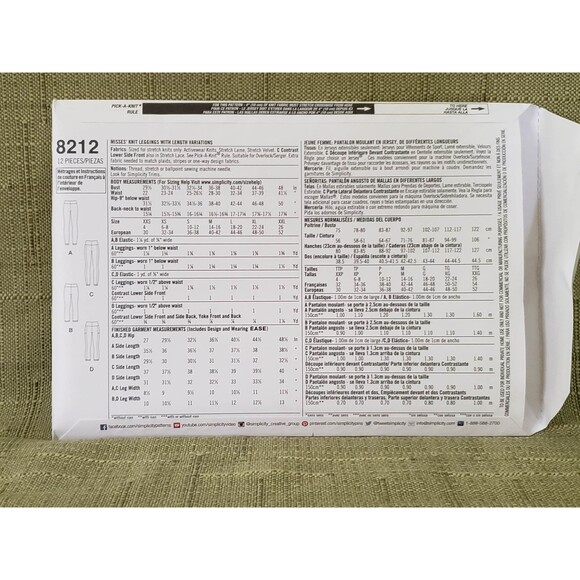 Up For Any Thing Misses Knit Leggings Sewing Pattern Simplicity 8212, XXS - XXL - Picture 3 of 5